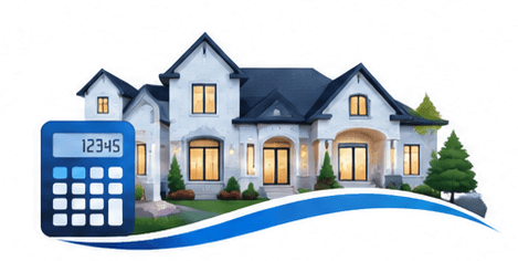 PreviewMyMortgage house, calculator, and blue wave logo
